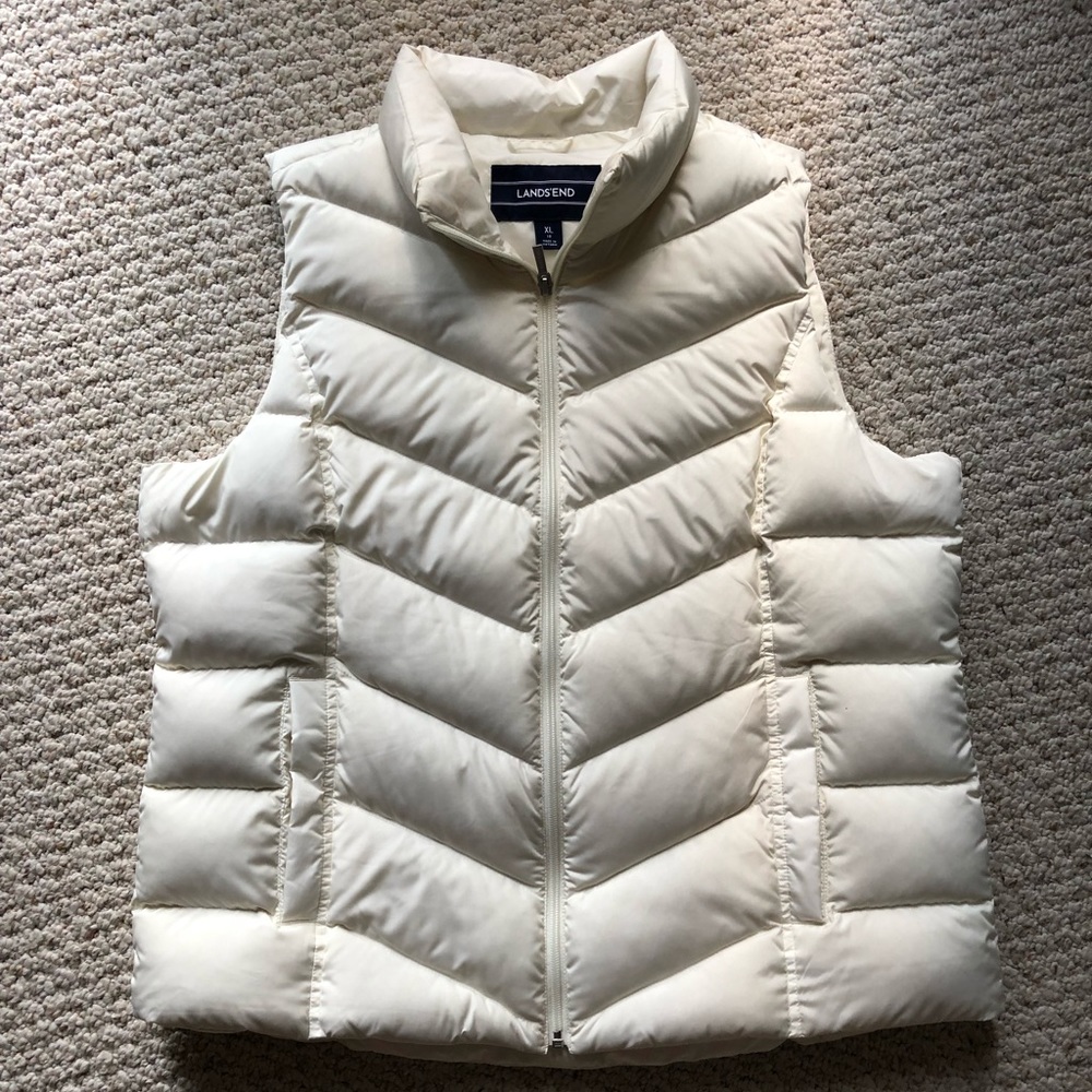 XL LANDS END Puffy White Down Vest